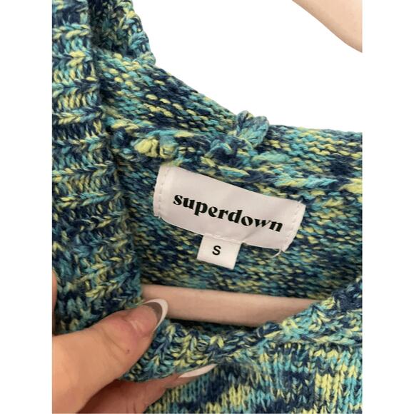 Revolve Superdown Deliah Acrylic Mixed Media Blue Green Cropped Hoodie - Picture 2 of 6